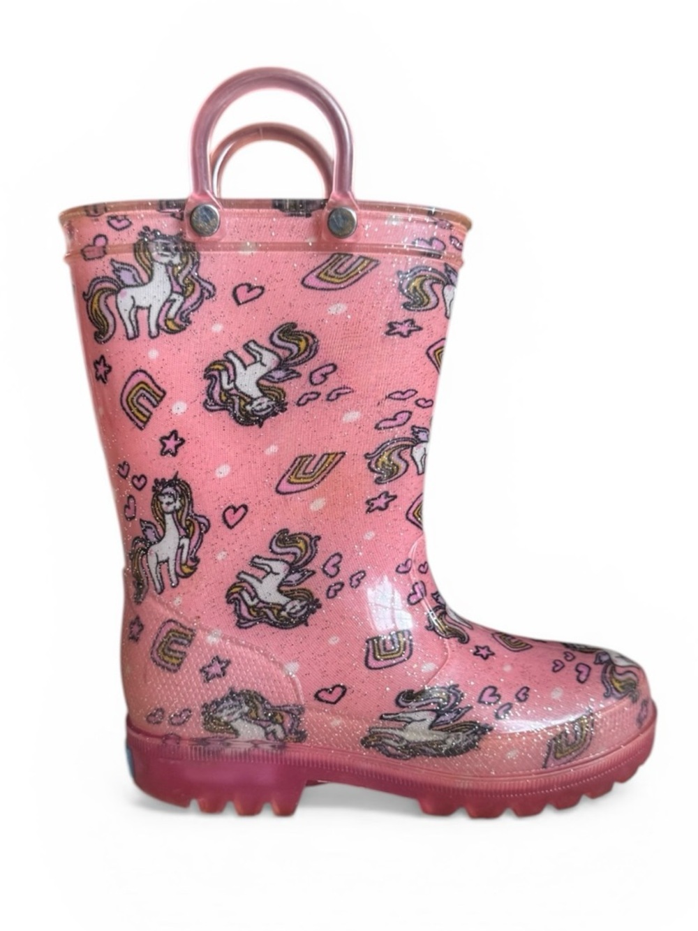 Zoogs Unicorn Glitter Rain Boots Pink Waterproof Kids Size 9 Toddler Girl